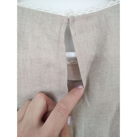 J.Crew Women's Size 0P Oatmeal Cream Trim 100% Linen Long Sleeve Top Shirt - Picture 7 of 10